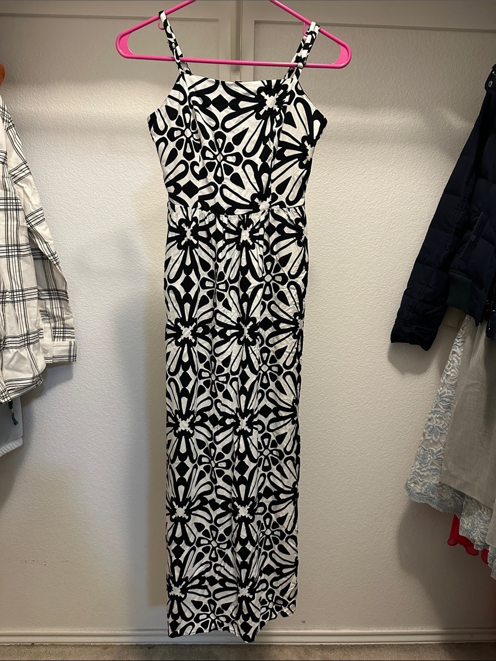 Black & White Floral Maxi Dress - Sleeveless Strappy Design